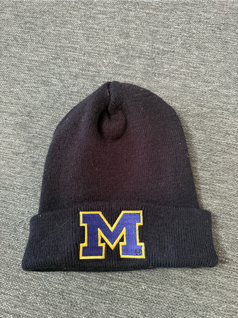 Navy Knit Beanie with Blue & Yellow 'M' Patch